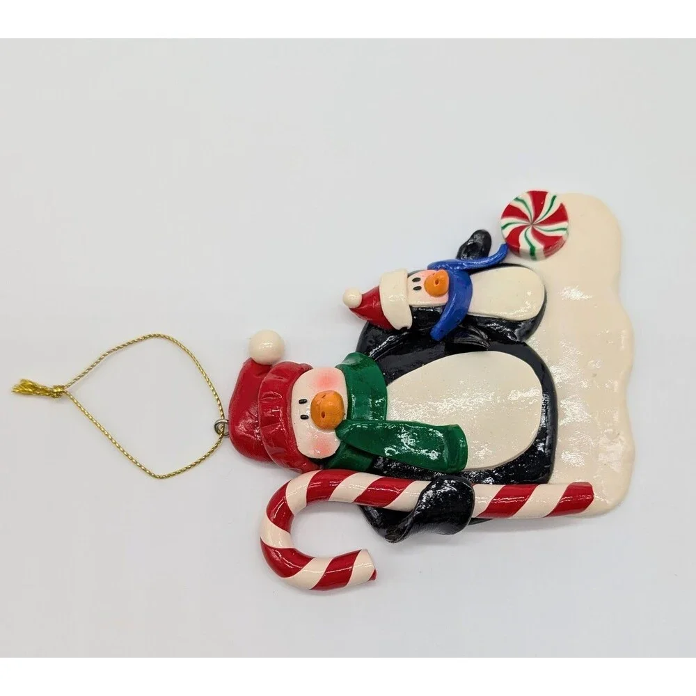 Polymer Clay Dough Penguins Christmas Ornament Mom Dad Child  Candy Cane